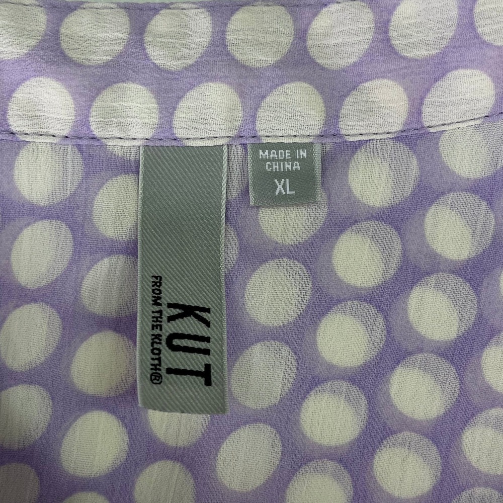 Kut from the Kloth Womens XL Lavender Polka Dot‎ Roll Tab Sleeve Blouse Purple - Picture 10 of 15